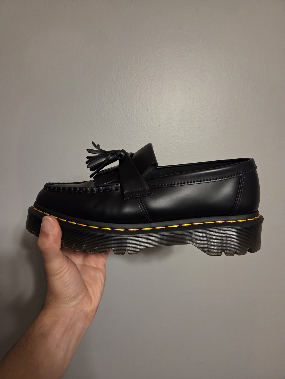 Black Dr Martens Bex Tassel Loafer with Yellow Stitching - Men
